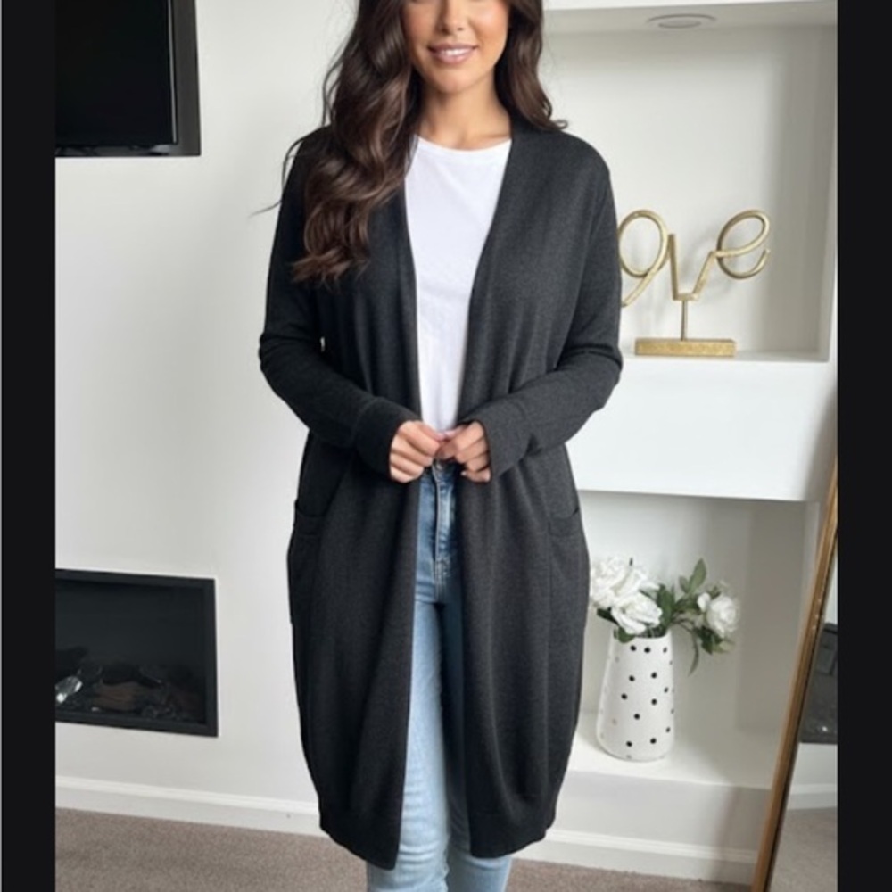 Lucy Charcoal and Black Open Front Cardigan